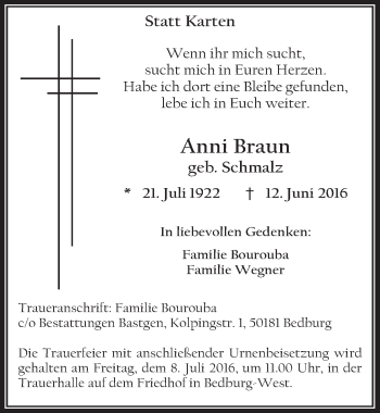 Anzeige von Anni Braun von  Werbepost 