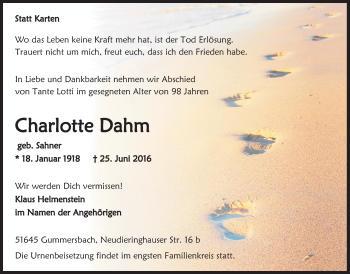 Anzeige von Charlotte Dahm von  Anzeigen Echo 