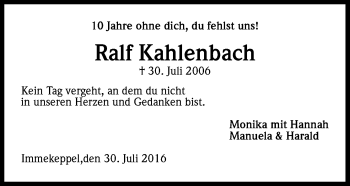 Anzeige von Ralf Kahlenbach von Kölner Stadt-Anzeiger / Kölnische Rundschau / Express