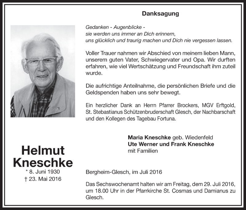  Traueranzeige für Helmut Kneschke vom 23.07.2016 aus  Sonntags-Post 