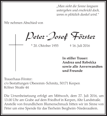 Anzeige von Peter -Josef Förster von  Sonntags-Post 