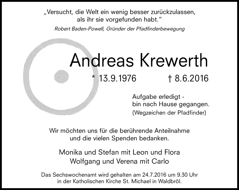  Traueranzeige für Andreas Krewerth vom 16.07.2016 aus Kölner Stadt-Anzeiger / Kölnische Rundschau / Express