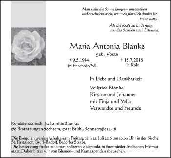Anzeige von Maria Antonia Blanke von  Schlossbote/Werbekurier 