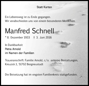 Anzeige von Manfred Schnell von Kölner Stadt-Anzeiger / Kölnische Rundschau / Express