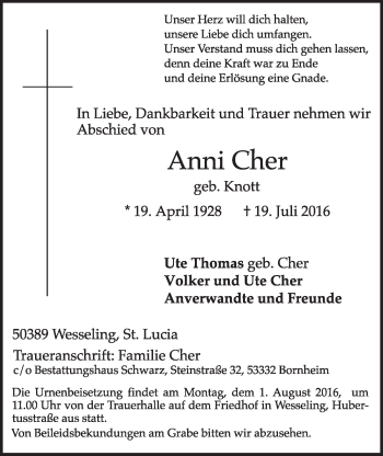 Anzeige von Anni Cher von  Schlossbote/Werbekurier 