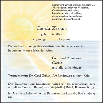 Anzeige von Gerda Zirkus von  Schlossbote/Werbekurier 