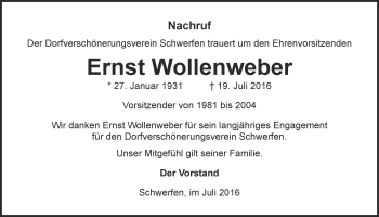 Anzeige von Ernst Wollenweber von  Blickpunkt Euskirchen 