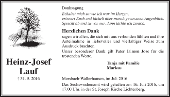 Anzeige von Heinz-Josef Lauf von  Lokalanzeiger 