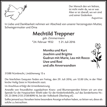Anzeige von Mechtild Treppner von  Lokalanzeiger 