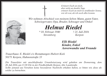 Anzeige von Helmut Riedel von  Werbepost 