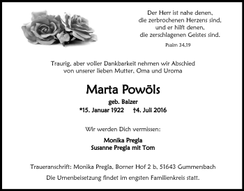 Anzeige von Marta Powöls von  Anzeigen Echo 
