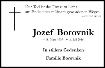 Anzeige von Jozef Borovnik von Kölner Stadt-Anzeiger / Kölnische Rundschau / Express