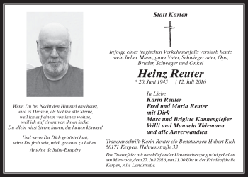 Anzeige von Heinz Reuter von  Werbepost 