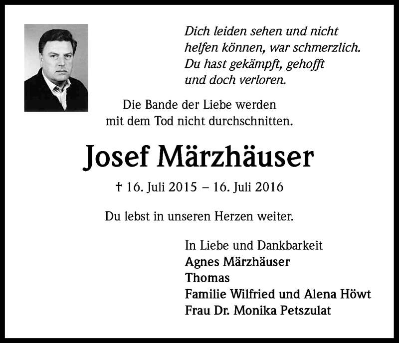  Traueranzeige für Josef Märzhäuser vom 16.07.2016 aus Kölner Stadt-Anzeiger / Kölnische Rundschau / Express