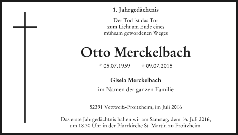  Traueranzeige für Otto Merckelbach vom 09.07.2016 aus Kölner Stadt-Anzeiger / Kölnische Rundschau / Express