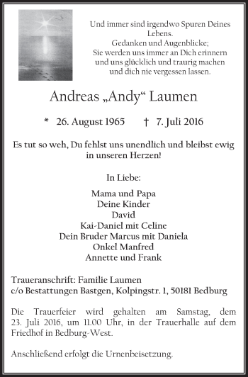 Anzeige von Andreas Laumen von  Werbepost 