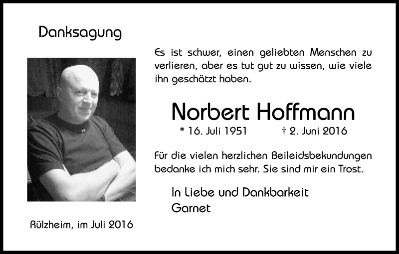  Traueranzeige für Norbert Hoffmann vom 02.07.2016 aus Kölner Stadt-Anzeiger / Kölnische Rundschau / Express
