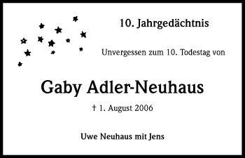 Anzeige von Gaby Adler-Neuhaus von Kölner Stadt-Anzeiger / Kölnische Rundschau / Express