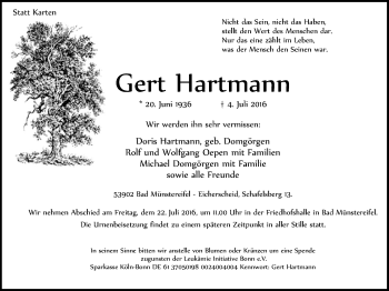 Anzeige von Gert Hartmann von  Schlossbote/Werbekurier 