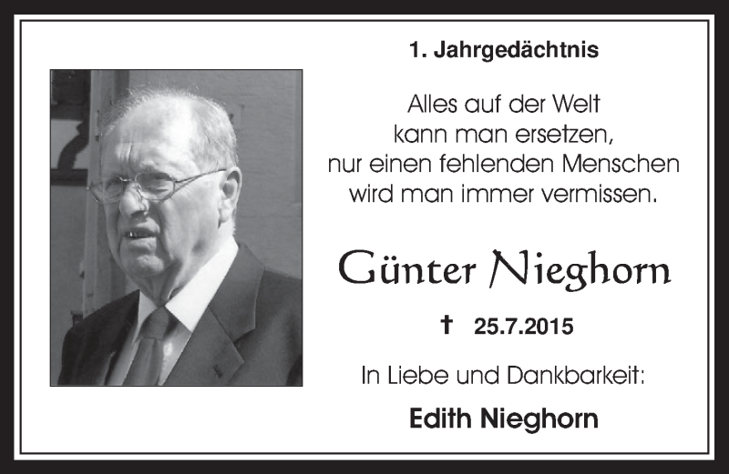  Traueranzeige für Günter Nieghorn vom 20.07.2016 aus  Wochenende 
