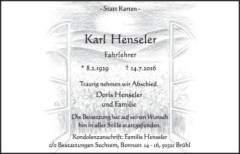 Anzeige von Karl Henseler von  Schlossbote/Werbekurier 