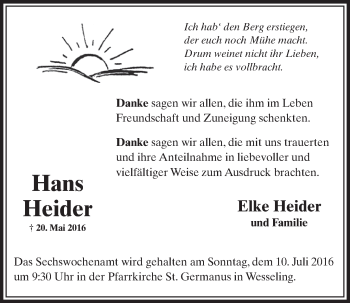 Anzeige von Hans Heider von  Schlossbote/Werbekurier 