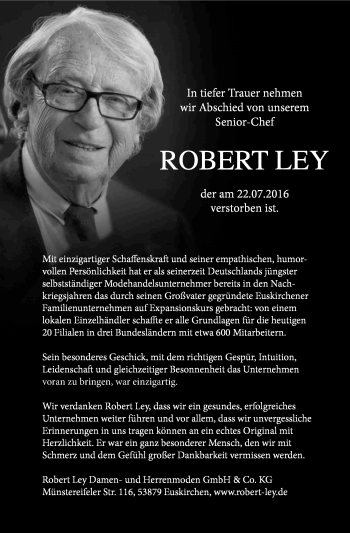 Anzeige von Robert Ley von Kölner Stadt-Anzeiger / Kölnische Rundschau / Express