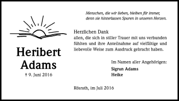 Anzeige von Heribert Adams von Kölner Stadt-Anzeiger / Kölnische Rundschau / Express