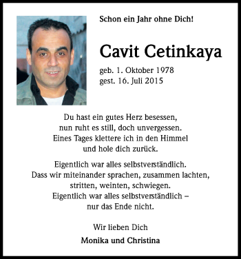 Anzeige von Cavit Cetinkaya von Kölner Stadt-Anzeiger / Kölnische Rundschau / Express