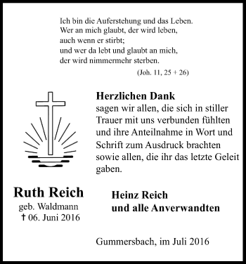 Anzeige von Ruth Reich von Kölner Stadt-Anzeiger / Kölnische Rundschau / Express