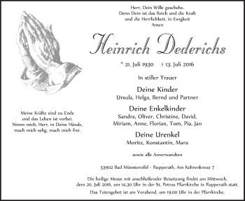 Anzeige von Heinrich Dederichs von  Blickpunkt Euskirchen 