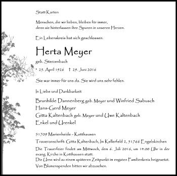 Anzeige von Herta Meyer von Kölner Stadt-Anzeiger / Kölnische Rundschau / Express