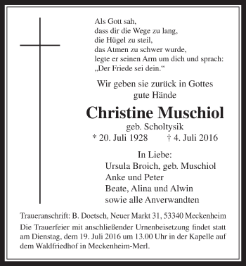 Anzeige von Christine Muschiol von  Schaufenster/Blickpunkt 