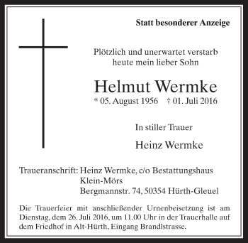 Anzeige von Helmut Wermke von  Wochenende 