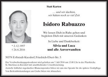 Anzeige von Isidoro Rabuazzo von  Werbepost 