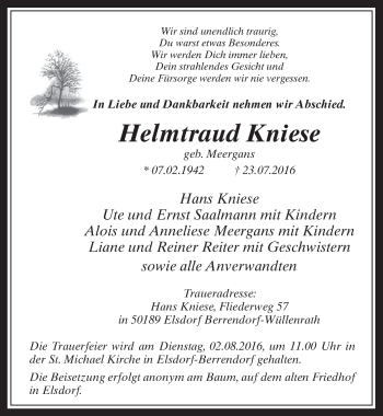 Anzeige von Helmtraud Kniese von  Werbepost 