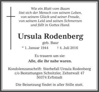 Anzeige von Ursula Rodenberg von  Werbepost 
