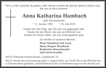 Anzeige von Anna Katharina Hambach von  Werbepost 