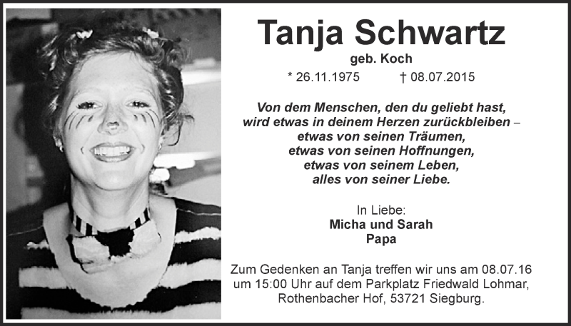  Traueranzeige für Tanja Schwartz vom 06.07.2016 aus  Kölner Wochenspiegel 