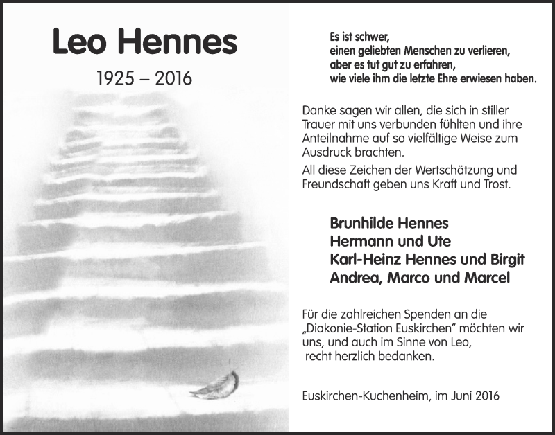  Traueranzeige für Leo Hennes vom 02.07.2016 aus  Blickpunkt Euskirchen 