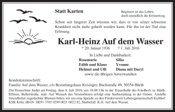 Anzeige von Karl-Heinz Auf dem Wasser von  Wochenende 