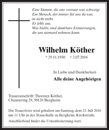 Anzeige von Wilhelm Köther von  Werbepost 