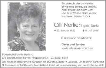 Anzeige von Cilli Nerlich von  Schlossbote/Werbekurier 