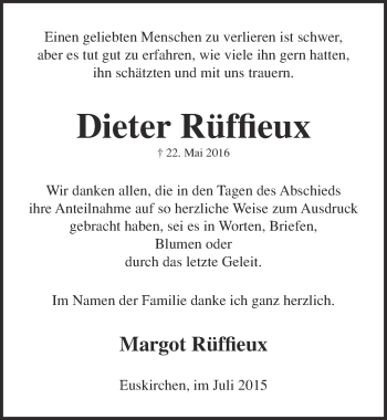 Anzeige von Dieter Rüffieux von  Blickpunkt Euskirchen 