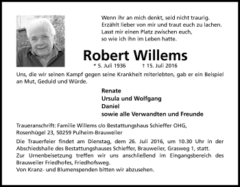 Anzeige von Robert Willems von Kölner Stadt-Anzeiger / Kölnische Rundschau / Express