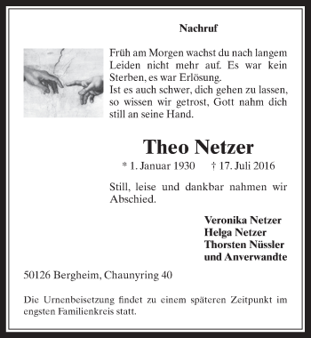 Anzeige von Theo Netzer von  Werbepost 