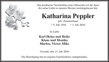 Anzeige von Katharina Peppler von  Bergisches Handelsblatt 