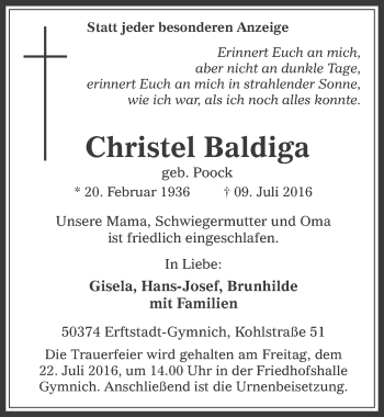 Anzeige von Christel Baldiga von  Werbepost 