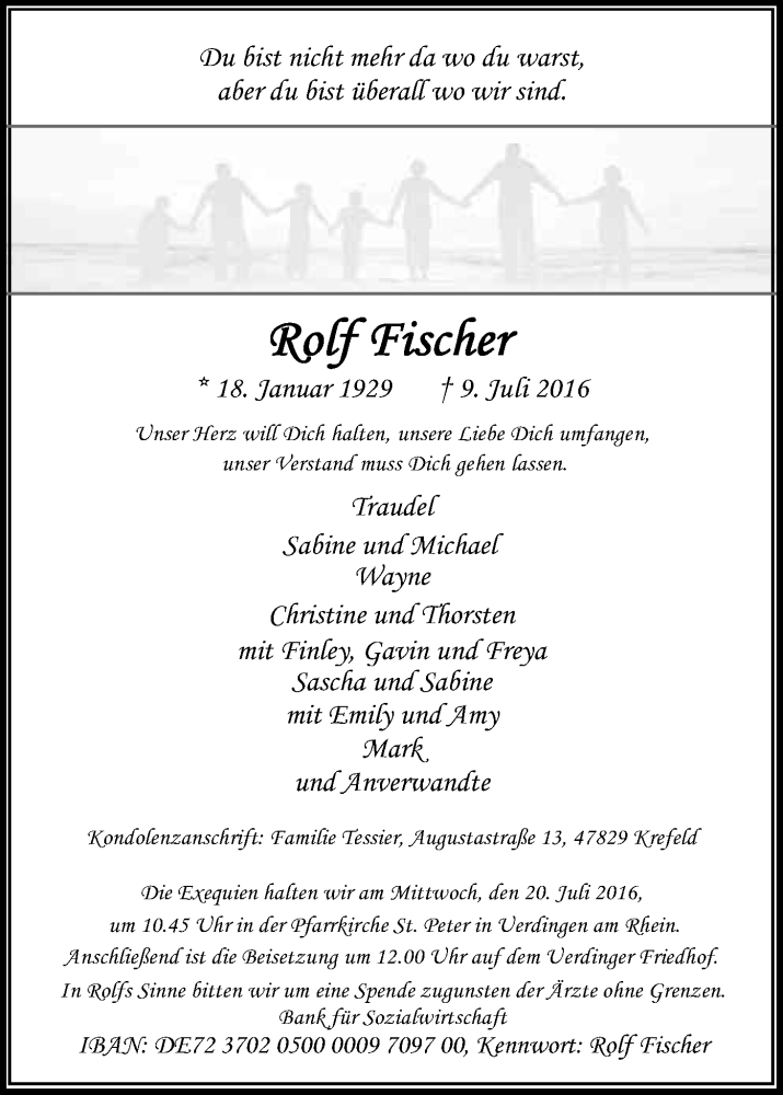  Traueranzeige für Rolf Fischer vom 16.07.2016 aus Kölner Stadt-Anzeiger / Kölnische Rundschau / Express