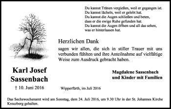Anzeige von Karl Josef Sassenbach von Kölner Stadt-Anzeiger / Kölnische Rundschau / Express